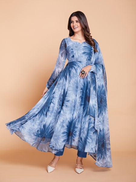 Georgette Printed Long Anarkali In Plus Size Plus Size Kurti / Gown