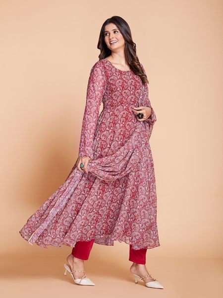 Georgette Printed Long Anarkali In Plus Size  Plus Size Kurti / Gown