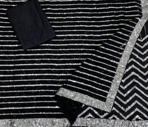 Georgette Reception Saree in Black and Silver with Thread work Georgette Sarees Wholesale