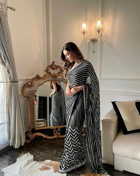 Georgette Sequence Embroidery work saree Georgette Sarees Wholesale