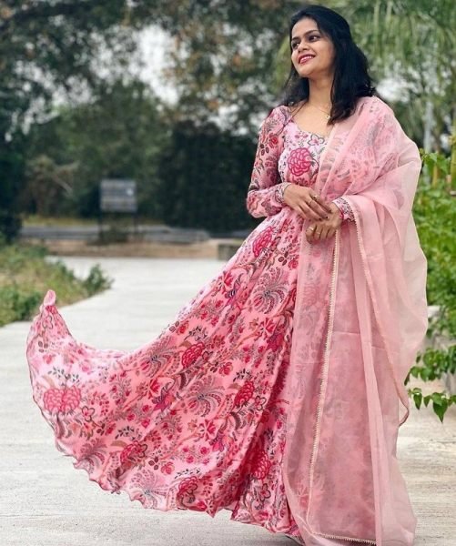 Georgette With Digital Print Anarakali Gown Georgette Kurti 