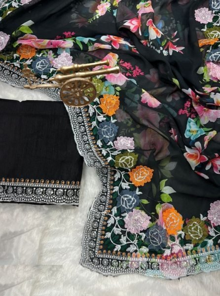 Georgette With Digital print Sequance embroidery Saree Georgette Sarees Wholesale