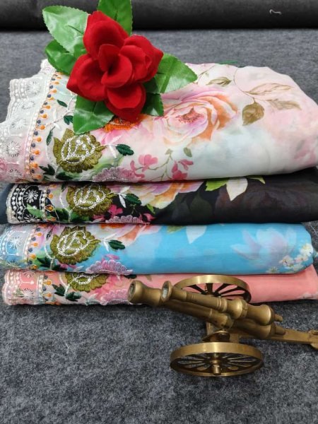 Georgette With Digital print Sequance embroidery Saree Georgette Sarees Wholesale
