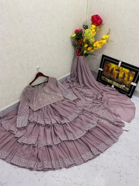 Georgette With Embroidery Sequence Work With Ruffle Saree  Georgette Sarees Wholesale