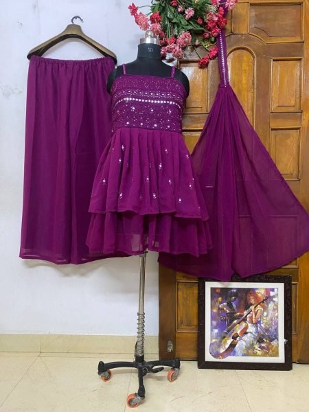 Mirror Work Georgette Kurti Plazzo Set Ready To Wear Collection