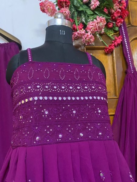 Mirror Work Georgette Kurti Plazzo Set Ready To Wear Collection