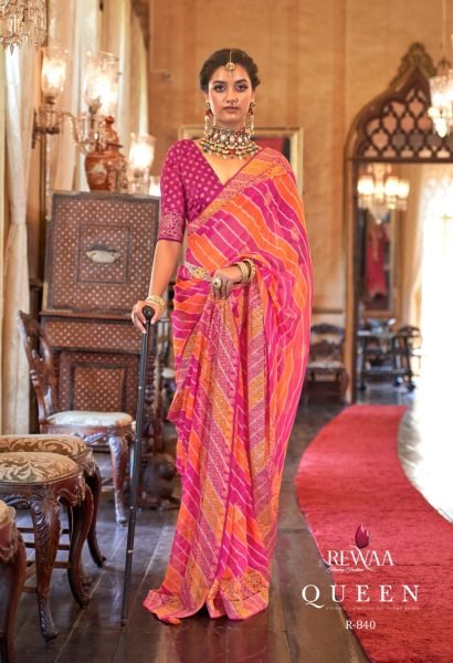 Georgette With Lehriya And Gota Border Pallu Saree Designer Wedding Sarees Wholesale