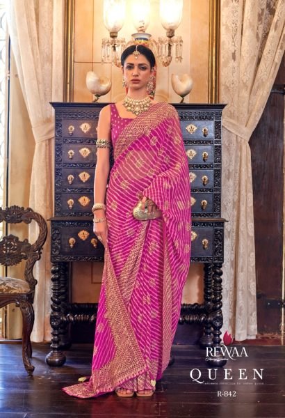 Georgette With Lehriya And Gota Border Pallu Saree Designer Wedding Sarees Wholesale