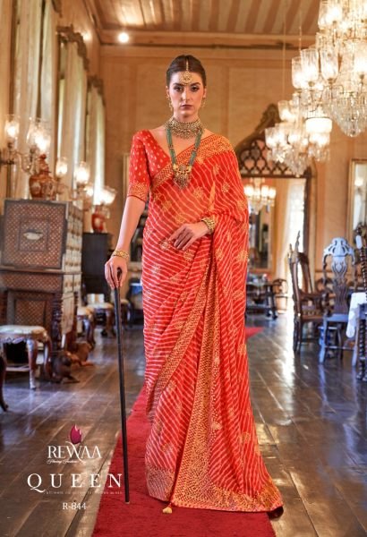 Georgette With Lehriya And Gota Border Pallu Saree Designer Wedding Sarees Wholesale