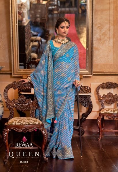 Georgette With Lehriya And Gota Border Pallu Saree Designer Wedding Sarees Wholesale