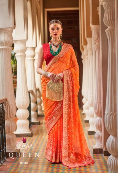 Georgette With Lehriya And Gota Border Pallu Saree Designer Wedding Sarees Wholesale