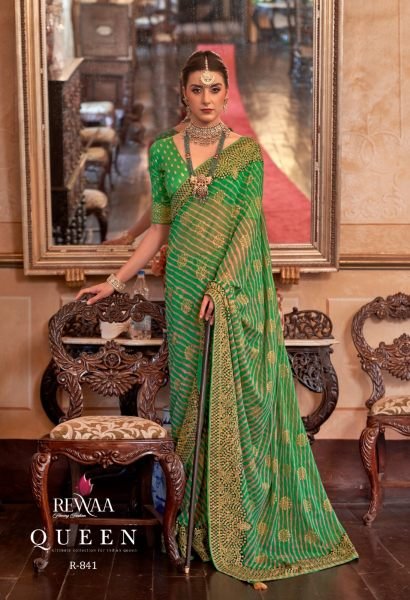 Georgette With Lehriya And Gota Border Pallu Saree Designer Wedding Sarees Wholesale