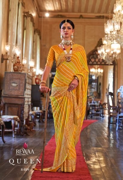 Georgette With Lehriya And Gota Border Pallu Saree Designer Wedding Sarees Wholesale
