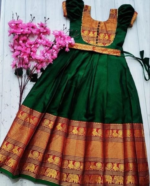 Girls Beautifully Stitched Narayan Pet Zari Weaving Gown Girls Wear