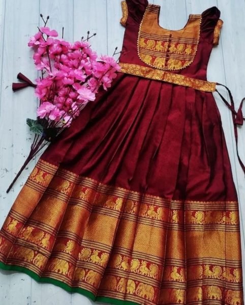 Girls Beautifully Stitched Narayan Pet Zari Weaving Gown Girls Wear