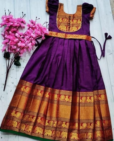 Girls Beautifully Stitched Narayan Pet Zari Weaving Gown Girls Wear