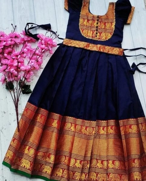 Girls Beautifully Stitched Narayan Pet Zari Weaving Gown Girls Wear