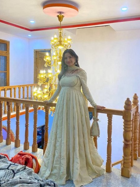 Glamorous Chinon Silk Embroidered Sequins Work Gown with Matching Pant   Sequins Dupatta at Wedding Wear Kurtis