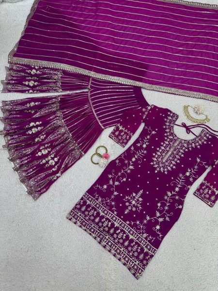 Glamorous Faux Georgette With Heavy Embroidered  And Sequence Work Sharara Suit Collection    Ready To Wear Collection