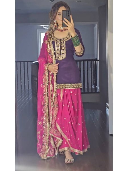 Glamorous Look Party Wear Faux Georgette With Embroidery Work Top Dhoti With Dupatta  Ready To Wear Collection