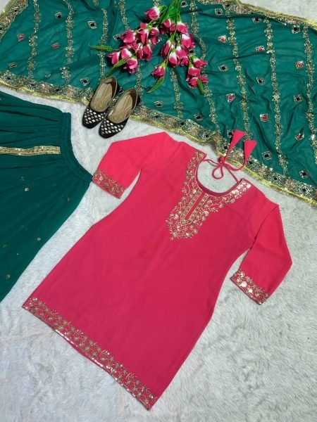 Glamorous Look Party Wear Faux Georgette With Embroidery Work Top Dhoti With Dupatta  Ready To Wear Collection