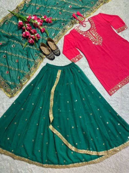 Glamorous Look Party Wear Faux Georgette With Embroidery Work Top Dhoti With Dupatta  Ready To Wear Collection