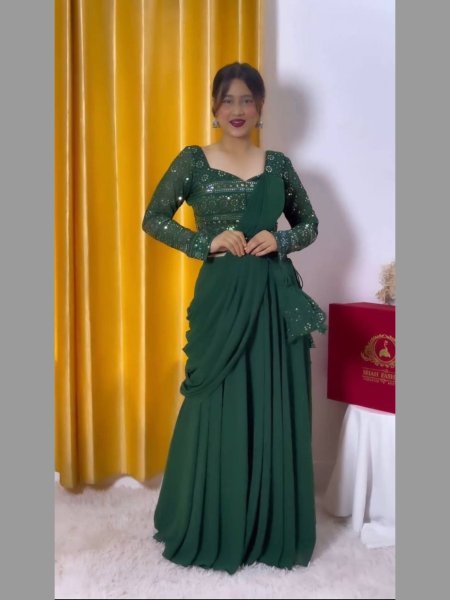 Glamorous Look  Party Wear Georgette Fabric 3 Pcs Set With Belt  Ready To Wear Collection