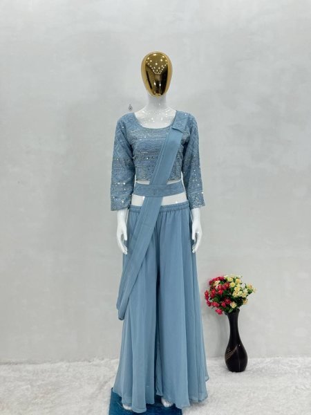 Glamorous Look  Party Wear Georgette Fabric 3 Pcs Set With Belt  Ready To Wear Collection