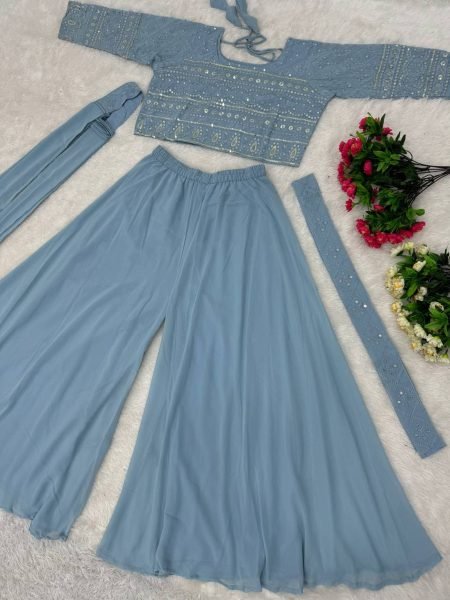 Glamorous Look  Party Wear Georgette Fabric 3 Pcs Set With Belt  Ready To Wear Collection