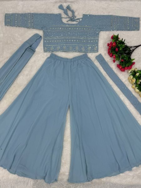 Glamorous Look  Party Wear Georgette Fabric 3 Pcs Set With Belt  Ready To Wear Collection