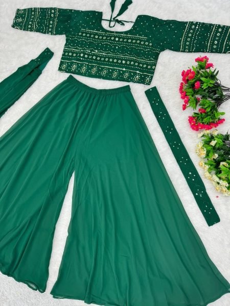 Glamorous Look  Party Wear Georgette Fabric 3 Pcs Set With Belt  Ready To Wear Collection