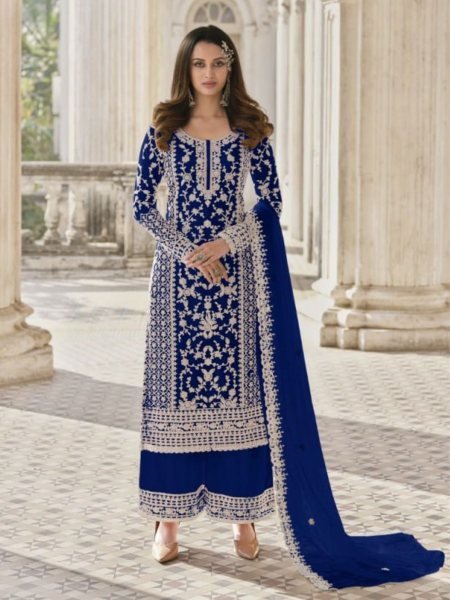 Gleaming Royal Blue Butterfly Net Pakistani Suit Supplier at Online Embroidery Suits Wholesale