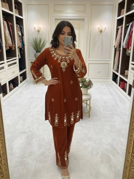 Glorious Brown Ready to Wear Velvet Co-Ord Sets for Perfect for Winter Shop by Occasion