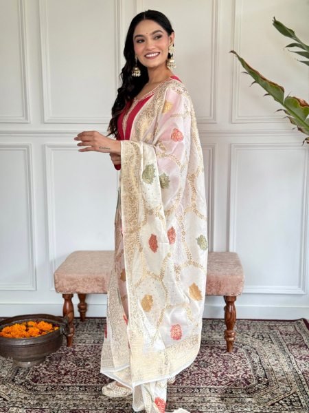 Glorious Chanderi Party Wear Chanderi Suit Set With jacquard woven dupatta  3 Piece Kurti Set
