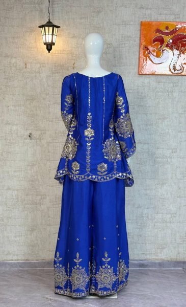 Glorious Royal Blue Chinon Silk Sequins Work Co Ord Set for Party Wear Kurti With Bottom Wholesale