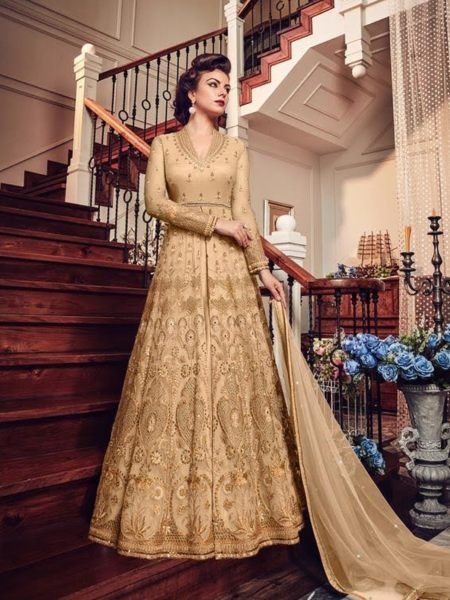 Gold Net Embroidered Lehenga Style Anarkali Suit 5804C Anarakali Gown Wholesale