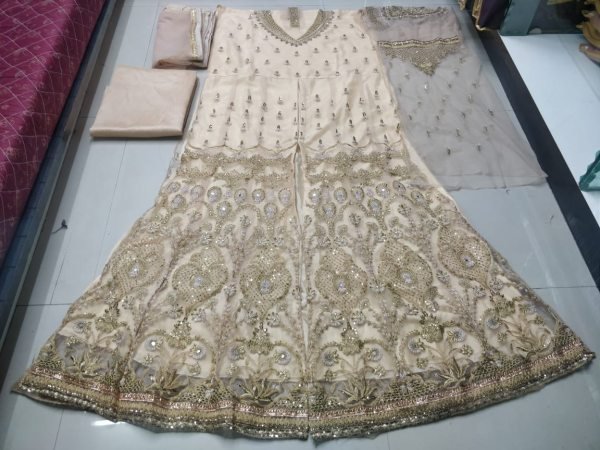 Gold Net Embroidered Lehenga Style Anarkali Suit 5804C Anarakali Gown Wholesale