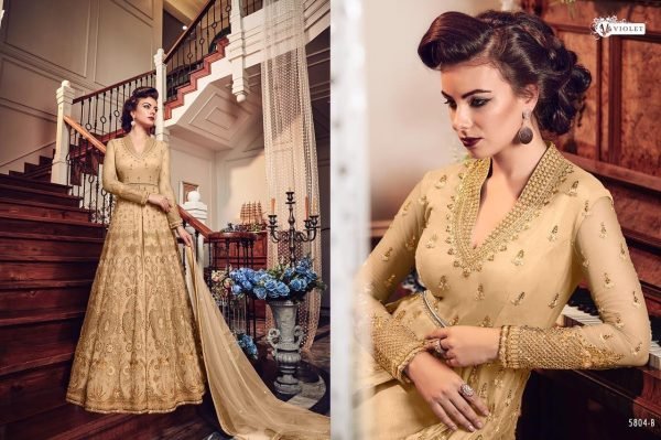 Gold Net Embroidered Lehenga Style Anarkali Suit 5804C Anarakali Gown Wholesale