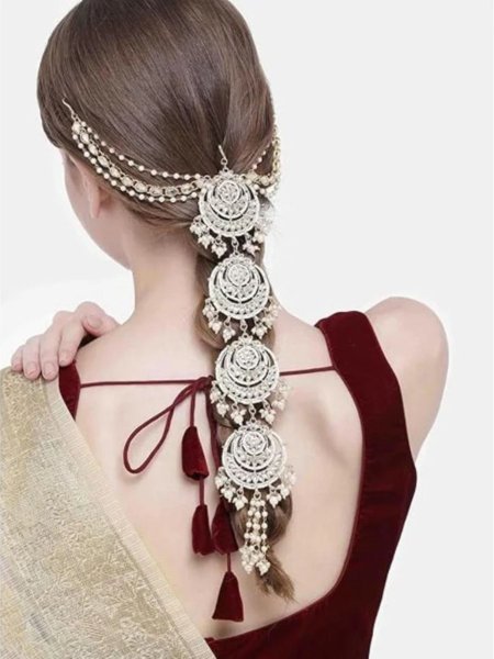 Gold Plated Kundan Pearl Paranda Bridal Hair Choti for Wedding &  Festive Look 