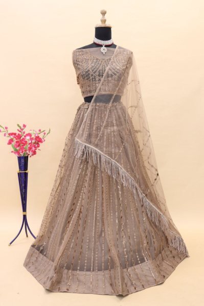 Golden Bridesmaid Net Lehenga Choli In Sequence Work  Designer Lehenga Choli