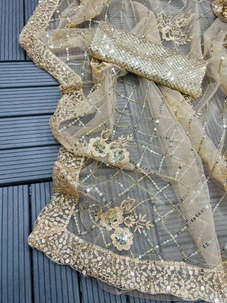 Golden Net Party Wear Saree With Sequance Work  Net Sarees Wholesale