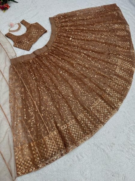 Golden Color Soft Net Wedding Wear Designer Lehenga Designer Lehenga Choli