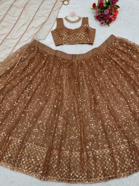 Golden Color Soft Net Wedding Wear Designer Lehenga Designer Lehenga Choli