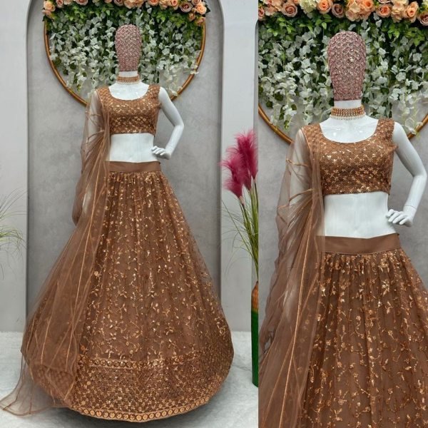 Golden Color Soft Net Wedding Wear Designer Lehenga Designer Lehenga Choli