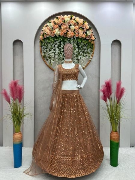 Golden Color Soft Net Wedding Wear Designer Lehenga Designer Lehenga Choli