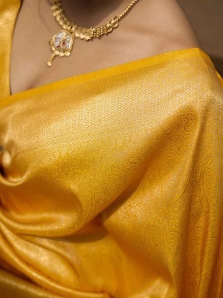 Golden Glow Banarasi Soft Silk Saree with Fine Zari Great for Haldi Look at Wholesale Rate Banarasi Saree Wholesale
