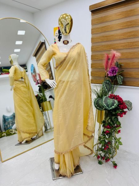 Goldy Crazy Beige Gold Fendy Silk Saree Set Wholesale Pricing Ready To Wear Saree 