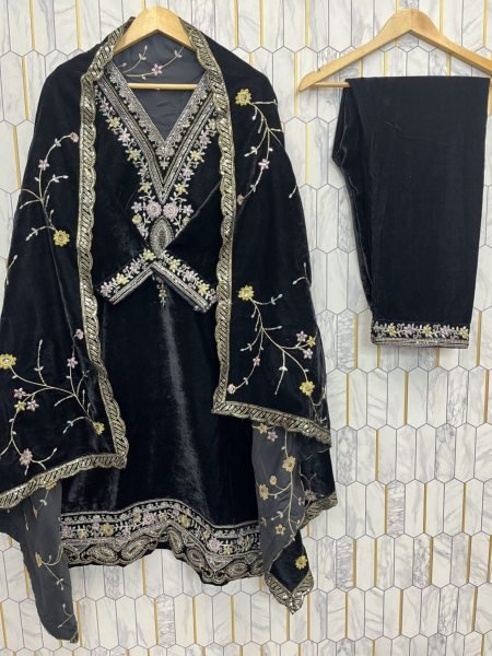 Gorgeous Black Winter Wear Velvet Suit Set With Dupatta At Wholesale Rate for Exporters Shop by Occasion