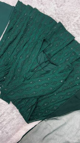 Gorgeous Bottle Green Fox Georgette Lucknowi Work Anarkali Gown with 4 Mtr. Flair for Special Occasions Anarkali Kurtis 