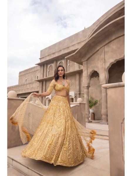Gorgeous Golden Color Premium Soft Net With Sequence Work Party Wear Lehenga Collection   Designer Lehenga Choli